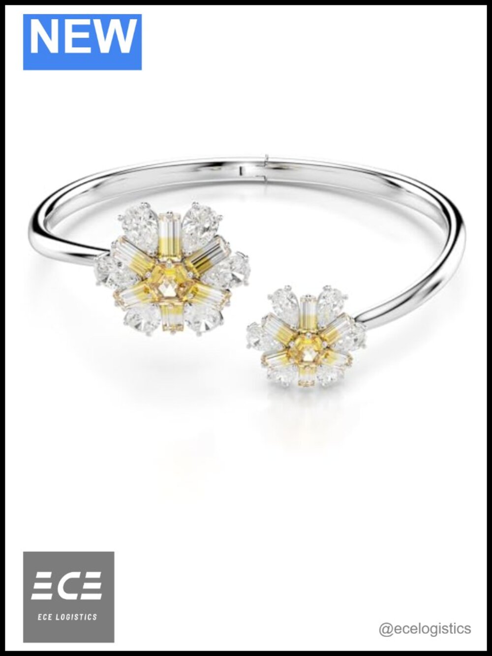 Swarovski Idyllia Bangle Flower Motif Rhodium-Finished Bracelet